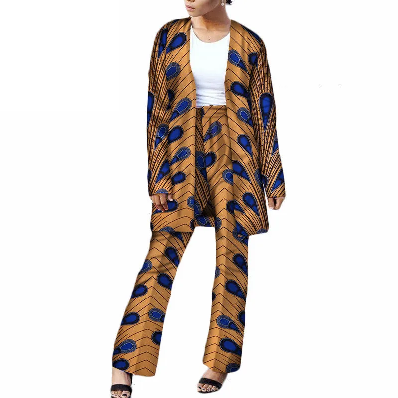 

Traditional African Clothing Slim Batik Full Sleeve Top and Ankle Length 2 Pieces Sets Bazin Riche Print African Clothes