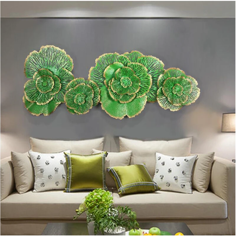 

Modern Wrought Iron Green Fake Flower Wall Decoration Crafts Livingroom Sofa Background Wall Hanging Mural Ornament Wedding Gift