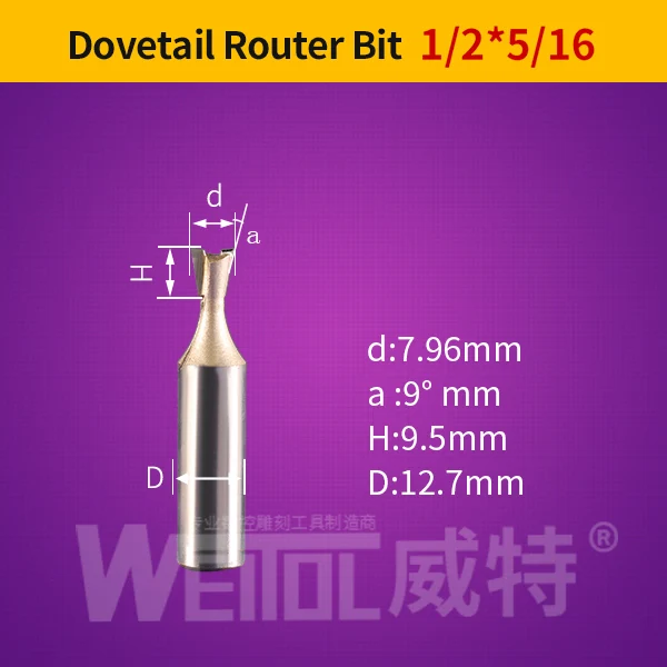 Weitol 1 шт. 1/2 или 1/4 дюймов ласточкин хвост бит резец древесины фрезерный станок с ЧПУ деревообрабатывающий фрезерный станок бит резной инструмент - Длина режущей кромки: 12516