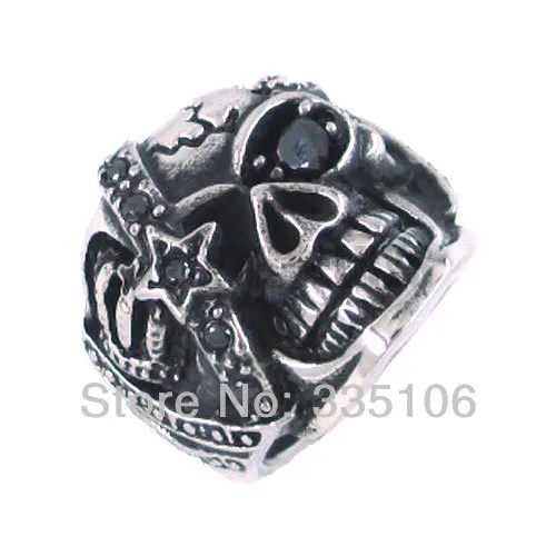 

Free Shipping! Pirate Skull Biker Ring Stainless Steel Jewelry Punk Cubic Zirconia Motor Biker Men Ring SWR0120