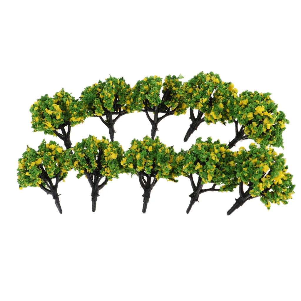 10pcs 1:200 Train Railroad Scene Scenery Diorama Wargame Landscape Model Trees Scale with Flowers Model Building Kits