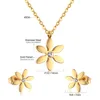 ASONSTEEL Crystal Flower Pendant Necklace Earrings For Women Jewelry Sets Fashion Gold Stainless Steel Charm Necklace Earrings ► Photo 3/5