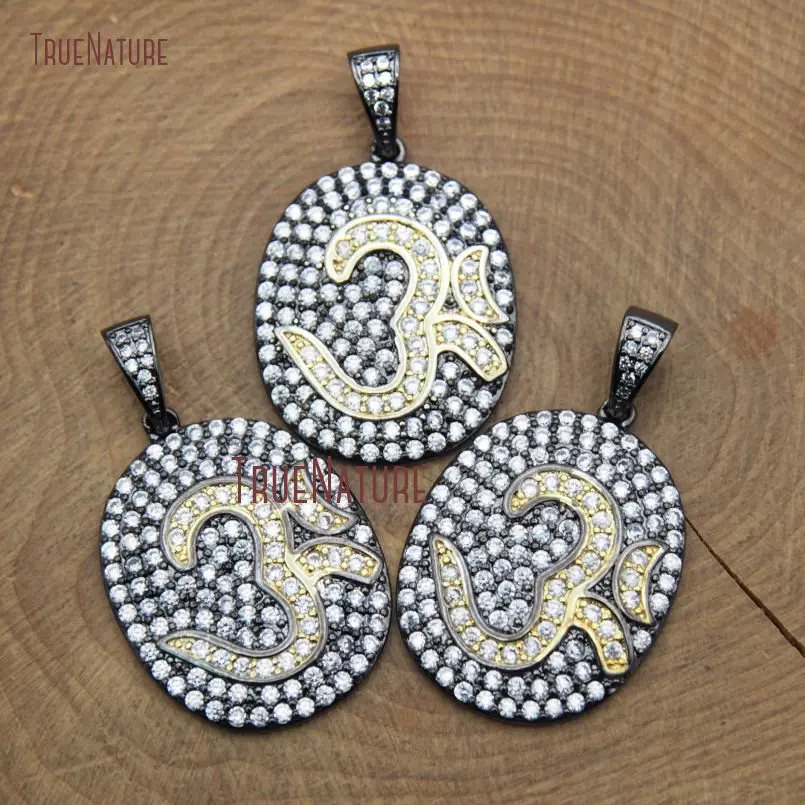20171215-PM9188- Copper Pendant Mantra Micro Pave  Clear  Czech Zircon Gunmetal Oval Shaped Pendant_5
