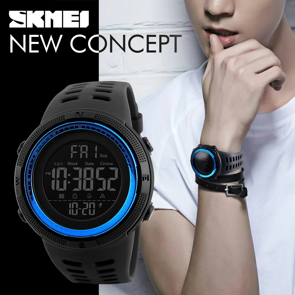 

SKMEI Men Outdoor Sports Watches Countdown Double Time LED Digital Wristwatches Relojes Waterproof Relogio Masculino Black 1251