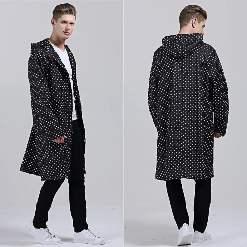 

XL Raincoat Men thin Poncho Black With Dot Waterproof long fishing Rain Coat Men Ponchos Jackets Chubasqueros capa de chuva