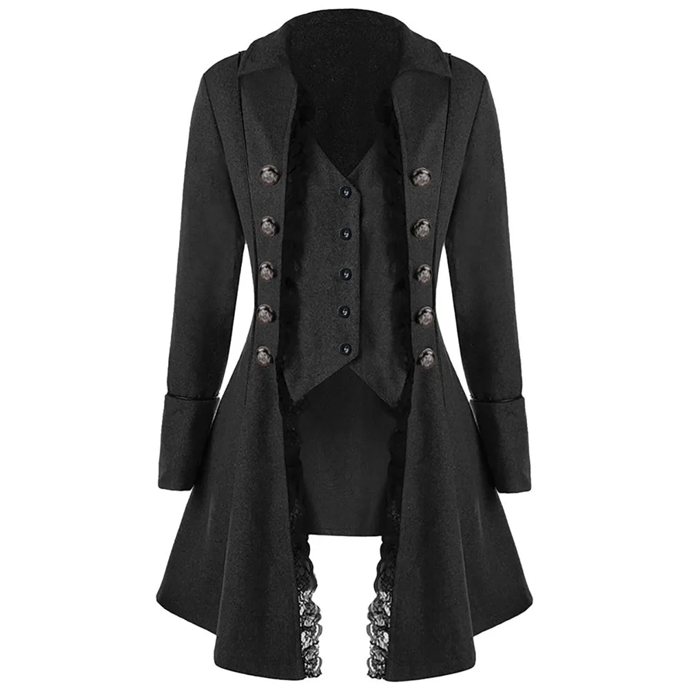 

Men Suit Jacket Long Tuxedo Vintage Steampunk Retro Tailcoat Gothic Victorian Frock Coat Cosplay Lace patchwork