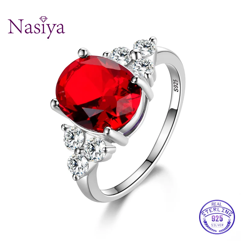 Women's Jewelry 925 Sterling Silver Ring AAAAA Royal Blue Hot Red Grandmother Green Olive Green Zircon Oval Ring Wedding Jewelry Fine Jewelry