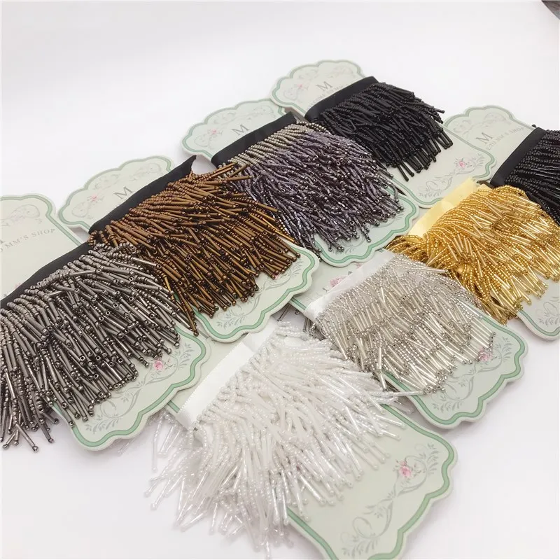 

1.6 m / lot Accessories beads hanging ear tassel black and white clothing headwear accessories DIY lace 4CM