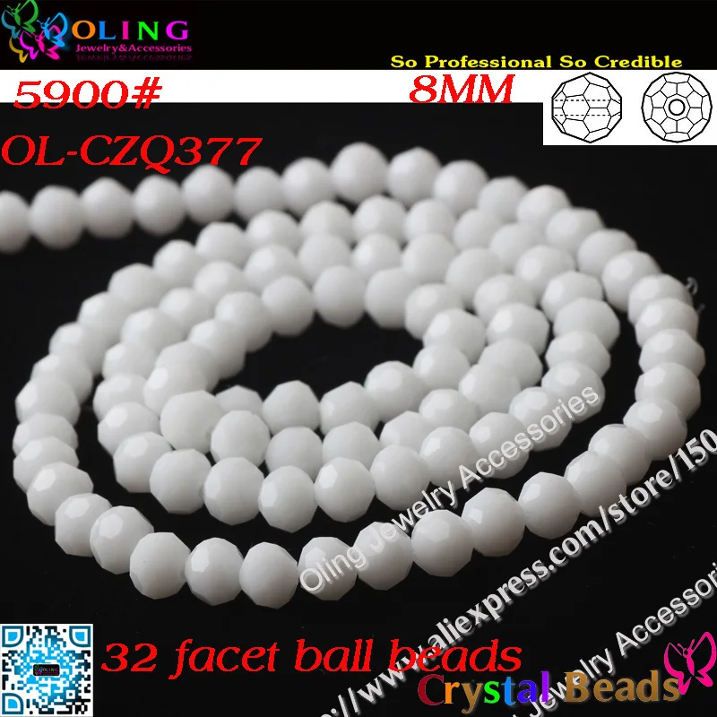 Bead,100pcs/Lot Chalk White Crystal Glass Faceted Football Beads 8mm