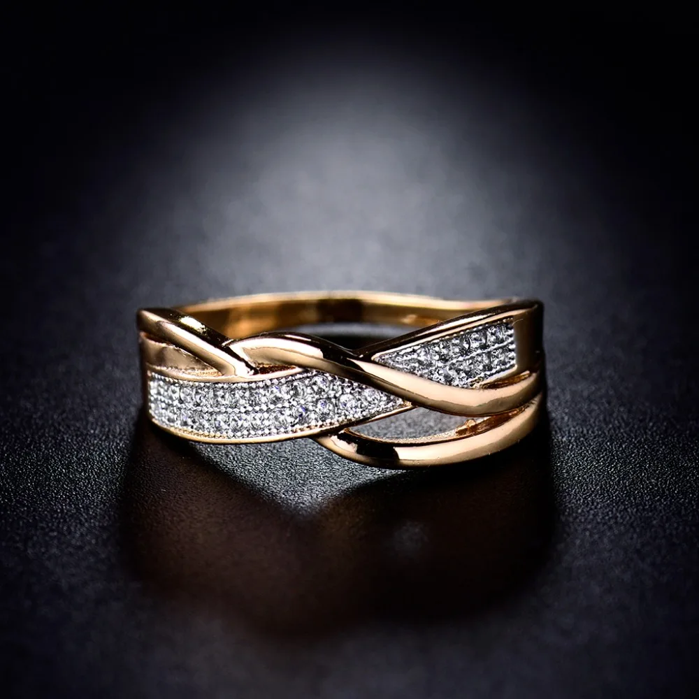 GULICX Модные кольца с витым пальцем для женщин, массивные кольца золотого цвета, украшенные кубическим цирконием AAA, свадебные ювелирные изделия R247