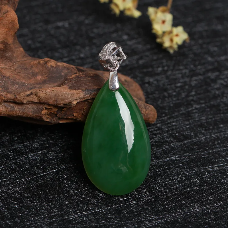 925 Серебряное ожерелье Кулон винтажный сертификат натуральный зеленый нефрит Циркон инкрустированный милый ремесло для женщин подарок с коробкой