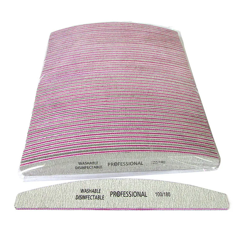 100 Pcs Wholesale Professional Grey Moon Design 100/180 Gift Nail File Buffing Sandpaper Slim Sanding Sandpaper Nail Art Tool
