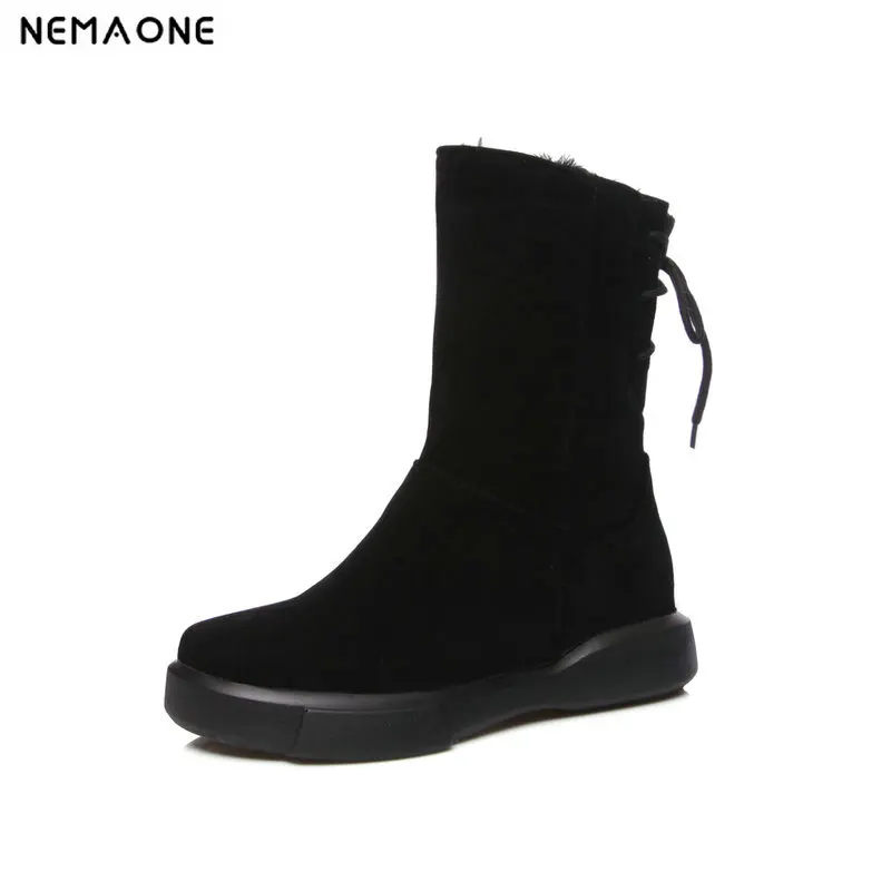 

NEMAONE New Winter warm snow boots flats platform Women Shoes Woman Boots Femme Ladies Boot Black apricot green