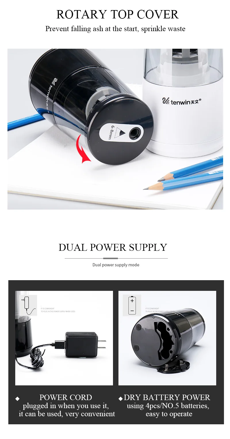 Apontador de Lápis Suprimentos de Segurança para Crianças Tenwin Elétrica Automático Eletrônico Home Office Escola Estudantes Estacionário Presente Uso 8 Segurança Para Crianças Estacionário Presente
