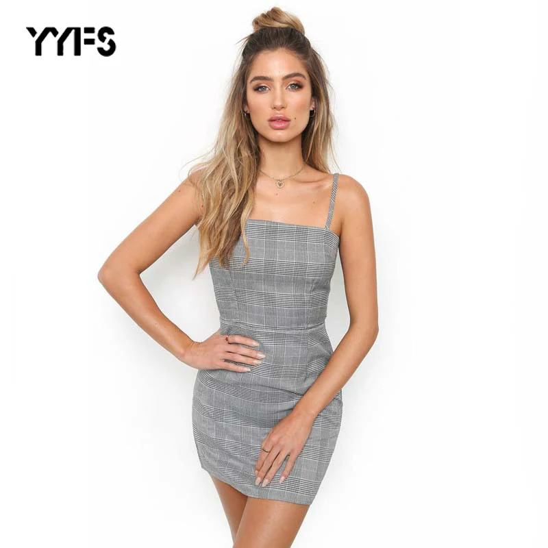 Женское Короткое платье в клетку Vestidos Verano винтажное облегающее мини с открытой
