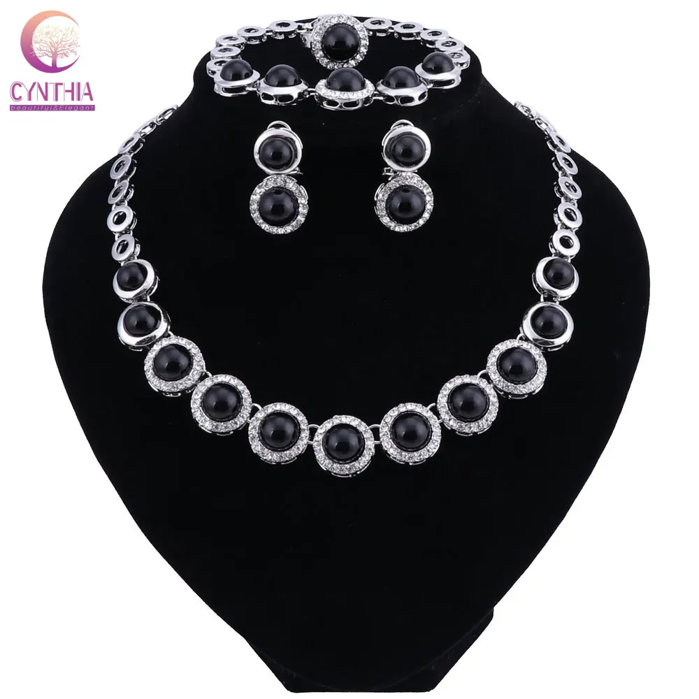 

Simulated Pearl Bridal Jewelry Sets New Wedding Jewelry Ring Earrings Bracelet Necklace Sets for Women