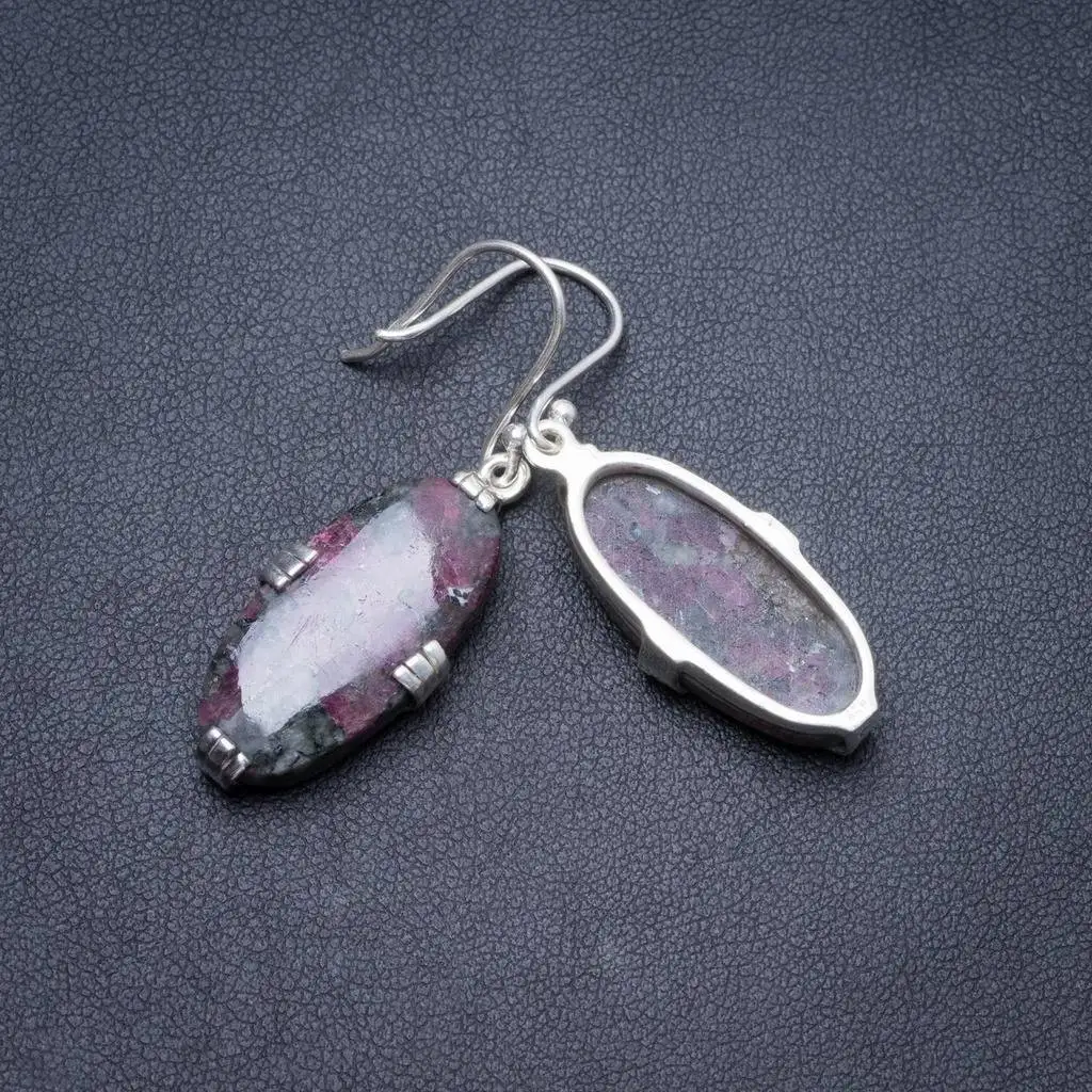 

Natural Ruby Zoisite Handmade Unique 925 Sterling Silver Earrings 1.5" Y2586