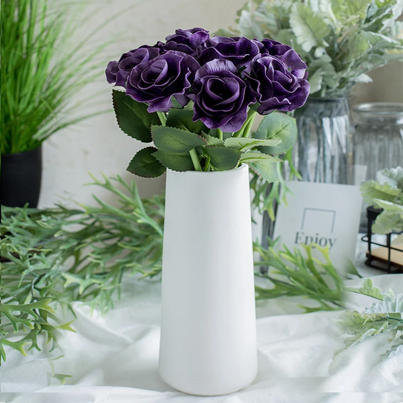Розы белые искусственные шелковые цветы высокое качество букет 30 см 1 шт. Искусственные цветы украшение для свадьбы Дома Сан Валентин - Color: Purple