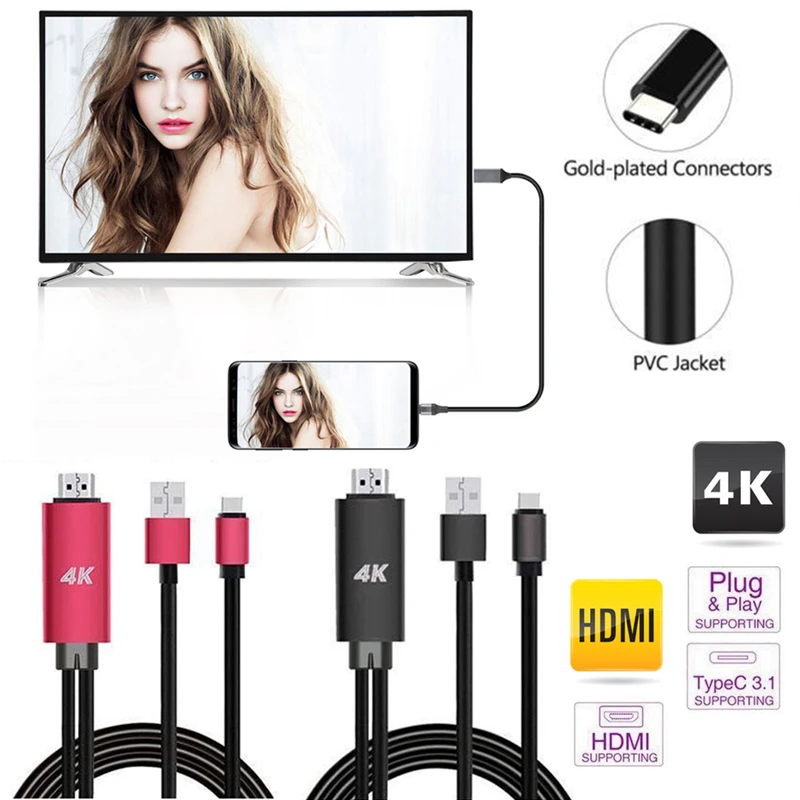 Тип C USB To HDMI HDTV Кабель Ультра HD 4 K для Macbook samsung S10 S9 S9+ S8 S8+ huawei P10 P20 Коврики 10 Коврики 10 pro Коврики 20