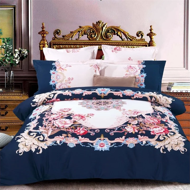 

Elegant European Decor Pattern Bedding Set 4pcs Queen Size Duvet Cover Bedsheets with Pillowcase Cotton Printed Bedroom Sets