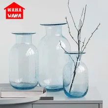 Прозрачная голубая стеклянная ваза для цветов европейские настольные стеклянные вазы домашний Декор бутылки для хранения пузырьков небесно-голубая стеклянная ваза для цветов