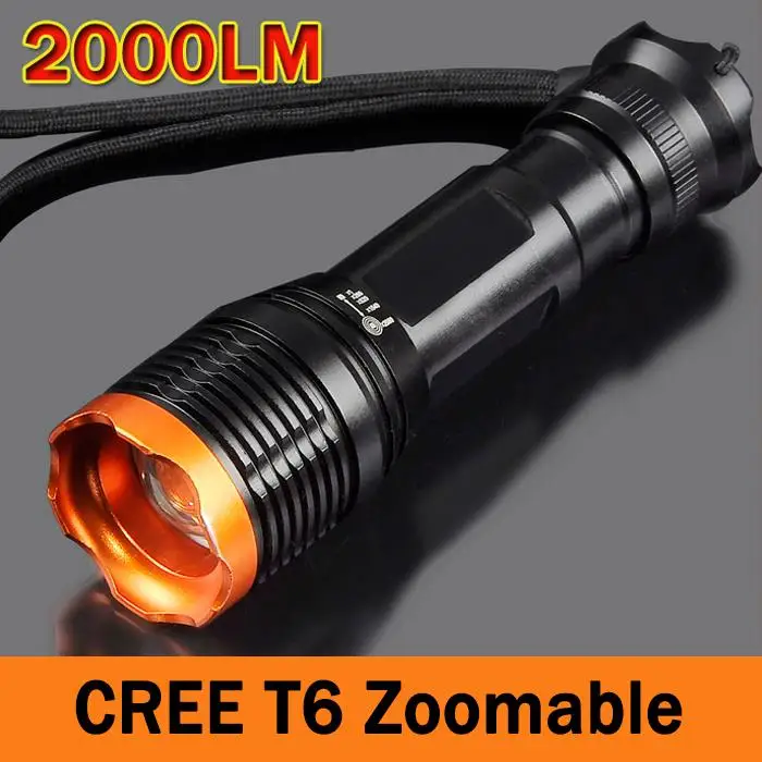 

led flashlight 2000Lm 5 modes Zoomable CREE XM-L T6 focus adjustable outdoor camping torch light lamp by 18650 ZK93
