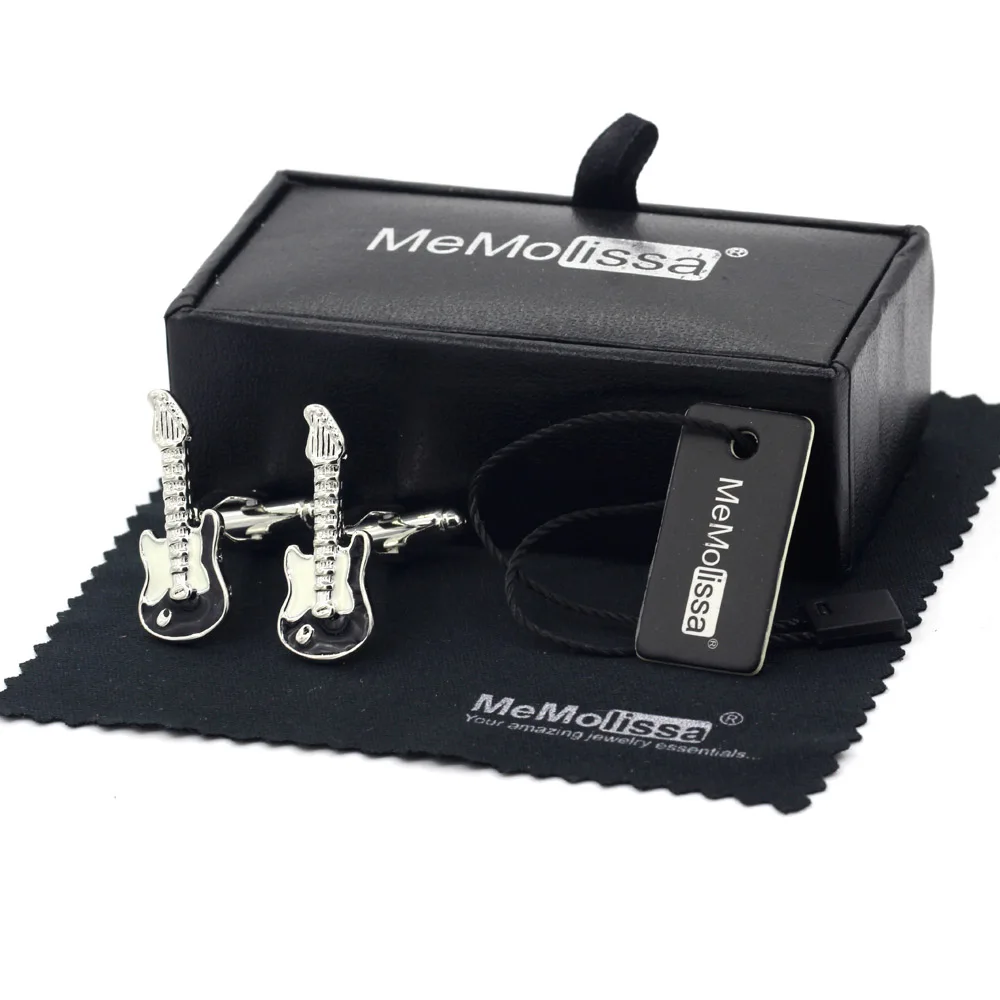 

MeMolissa Display Box Cufflinks Guitar Cufflinks Black Color Musical Instruments Design Best Gift For Men Free Tag & Wipe Cloth