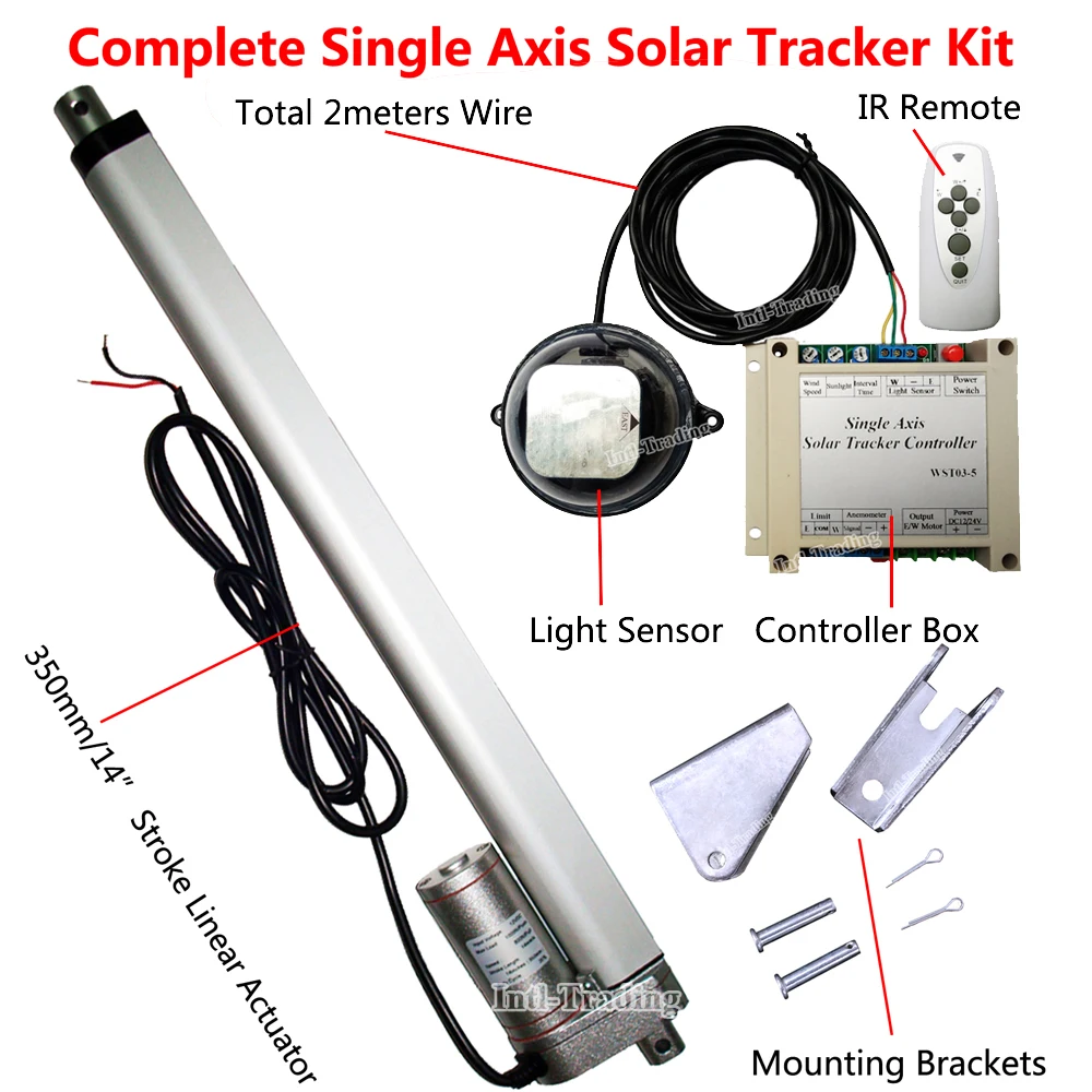 

Solar Tracking Single Axis Complete Solar Tracker Kit: 1500N 14" Stroke DC Linear Actuator & Solar Controller for Sunlight Track