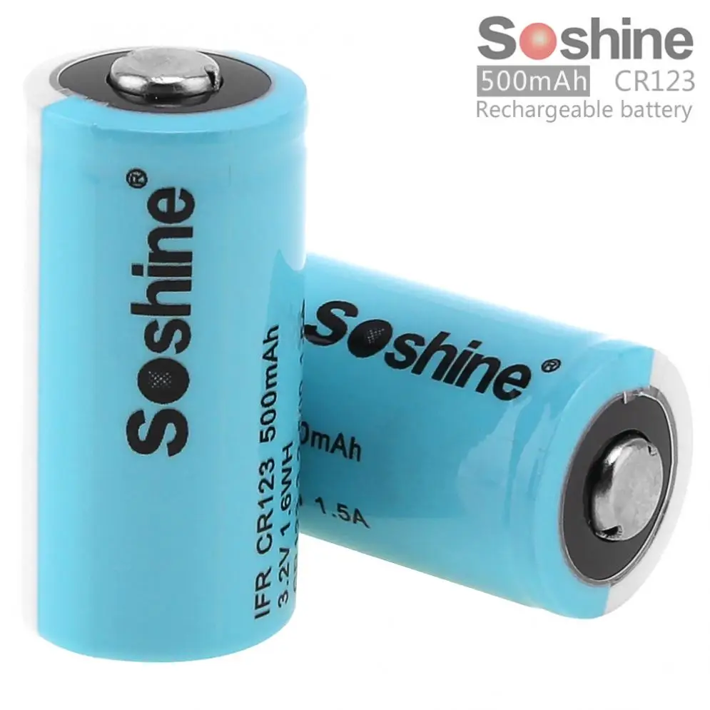2pcs/lot Soshine IFR CR123 3.2V 500mAh LiFePO4 Rechargable Battery with Low Self Discharge for Flashlight / Headlamp Camera | Электроника