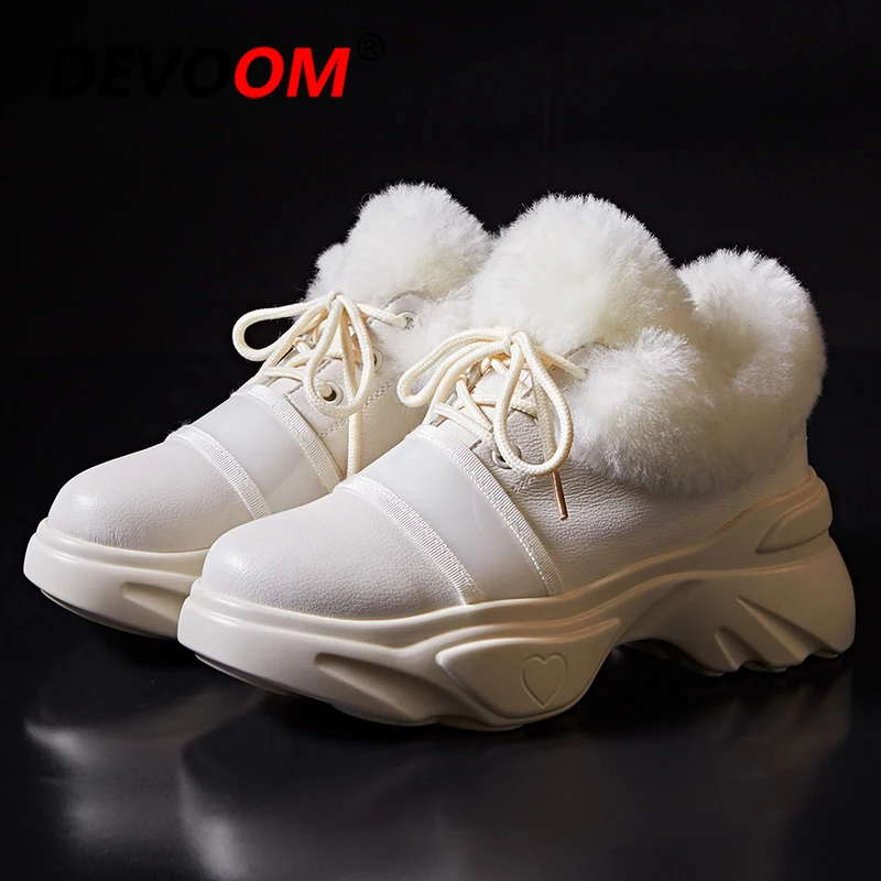 

Fashion Winter Shoes Women 2018 Warm Height Increased 5 CM Platform Sneakers Wool White Sneakers Women Fur Snow Shoes Size 42