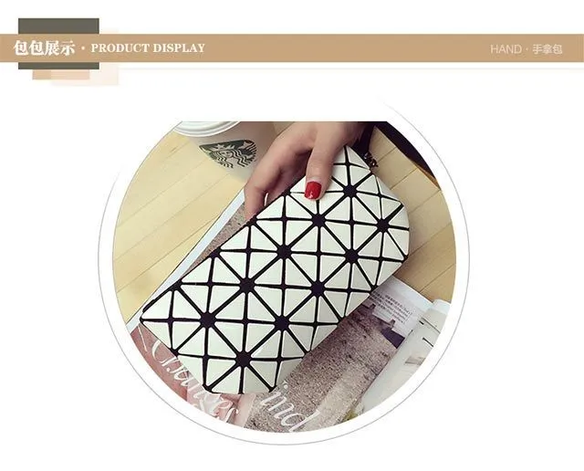 Deformable Women Geometry Quilted Plaid Mosaic Sequins Mirror Wallet Clutch Bag BaoBao Lattice Laser Foldable Cosmetic Bag (18)