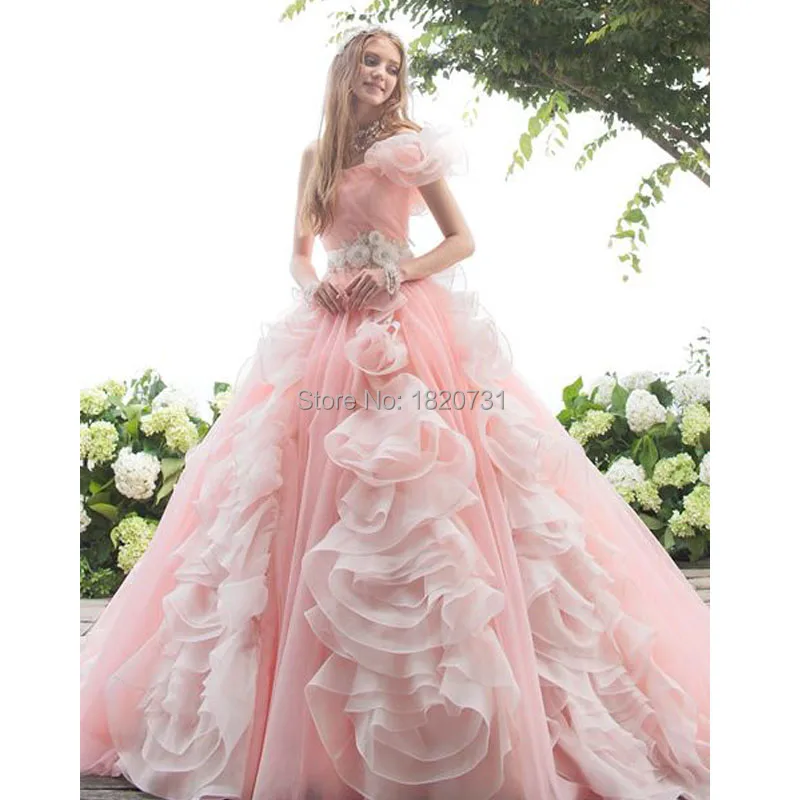 Новые розовые платья Quinceanera на одно плечо бальное платье с отделкой бисером оборками Сладкий 16 Платья Миди платье светится в течение 15 лет