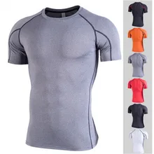 Для мужчин Беговая футболка Человек спортивной тренировки сжатия спортивные колготки Рубашка с короткими рукавами футбол Фитнес тренажерный зал топы футбол рубашка