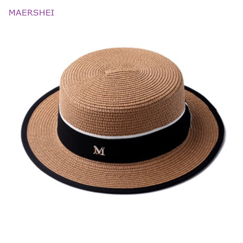 

MAERSHEI summer women's hat flat top England hat travel vacation leisure party fashion straw hat beach hat