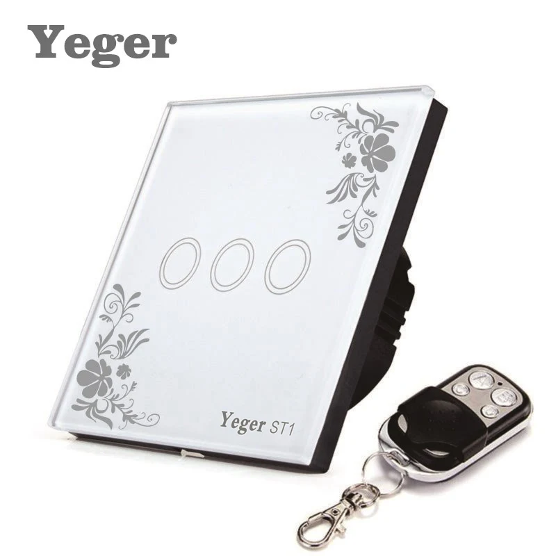 

Yeger EU Standard Smart Wall Switch Remote Control Switch 3 Gang 1 Way Wireless Remote Control Touch Light Switch