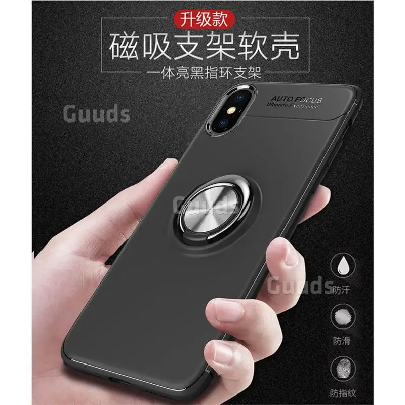 Auto Focus Invisible Ring Holder Soft Phone Case for iPhone X(5.8 inch) - Black