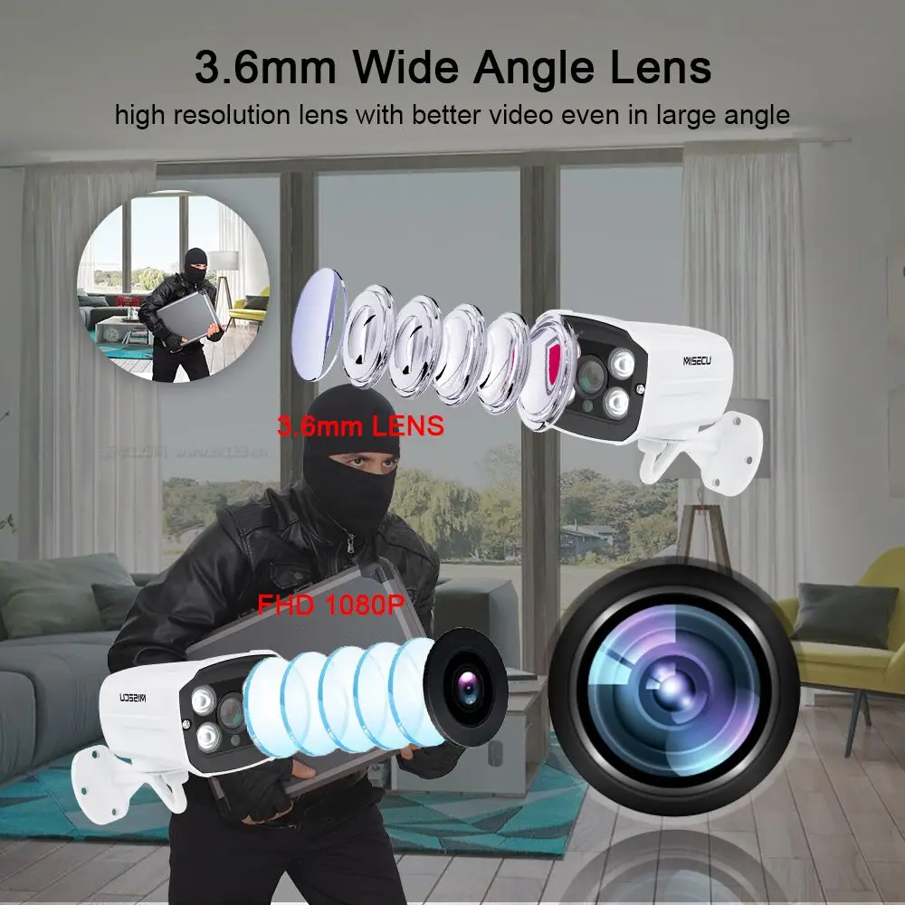 MISECU Full HD 1080P 4Channel CCTV System 4pcs 2MP Metal Outdoor IP Camera 4CH 1080P POE NVR CCTV K