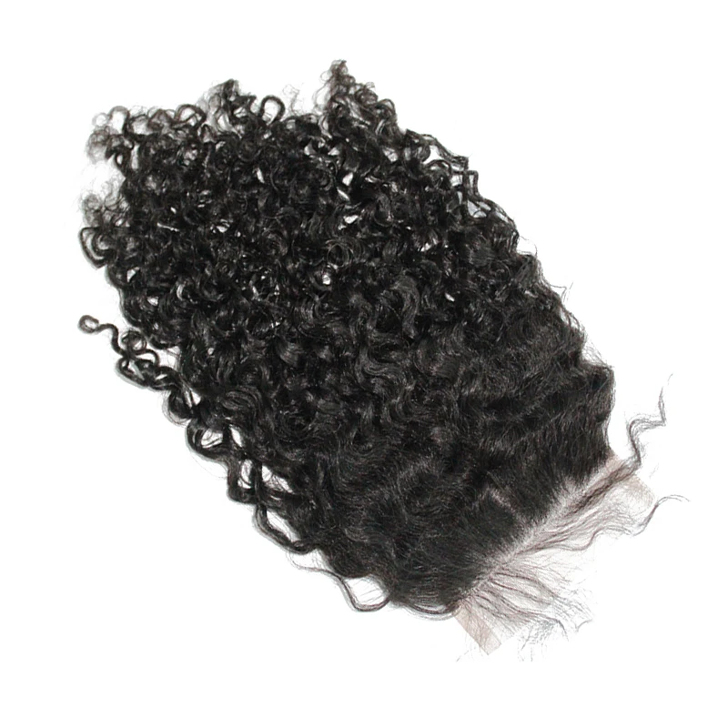 

3B 3C Kinky Curly Silk Base Lace Closure Closure Pre Plucked Human Remy Hair With Baby Hair Bleached Knots Brazilian Prosa
