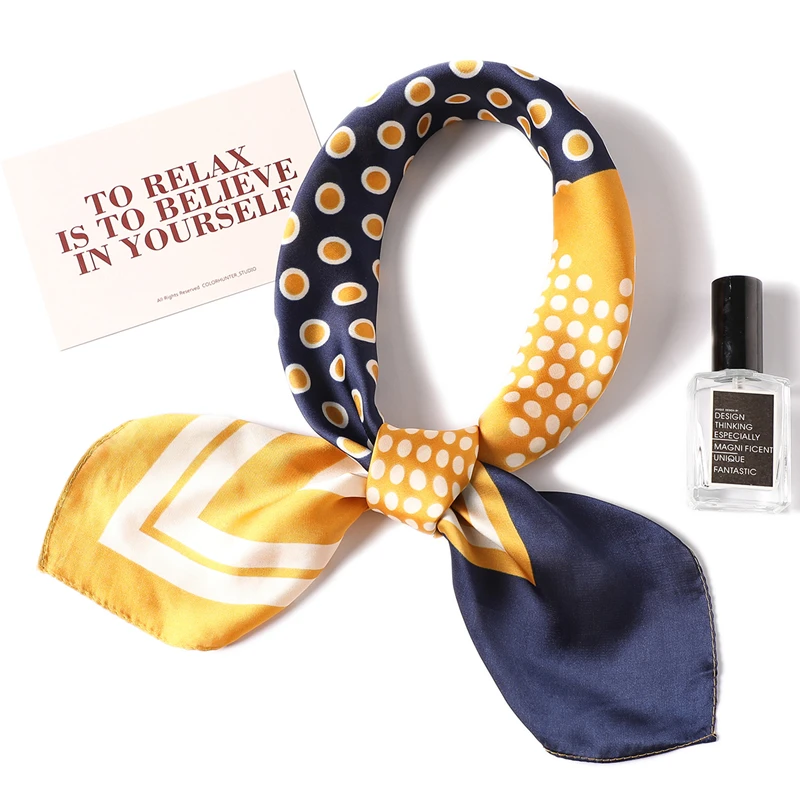 

Scarf Silk Women Striped Dot Print Square Scarfs Fashion Office Lady Foulard Hair Neck Scarves Shawl