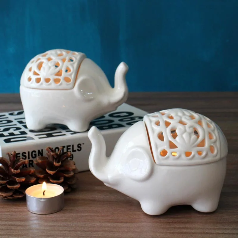 Ceramic Hollow candlestick Lucky Elephant Tea Light Candle Holder