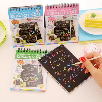 

DIY Cute Kawaii Coil Graffiti Notebook Black Page Magic Drawing Book Painting Notepad for Kids Stationery Gift 4 colors