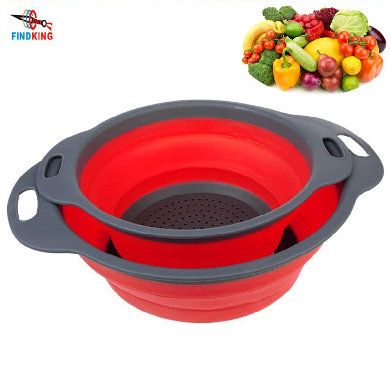 

FINDKING Two Forms a Set Collapsible Kitchen Colander Fruit Strainer Drainer Washing Basket Plastic Drain Vegatable Basket