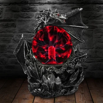 Medieval Dark Dragon Guardian Novelty Desk Lamp Touch Responsive Electric Night Lamp Plasma Ball Statue Magical Light