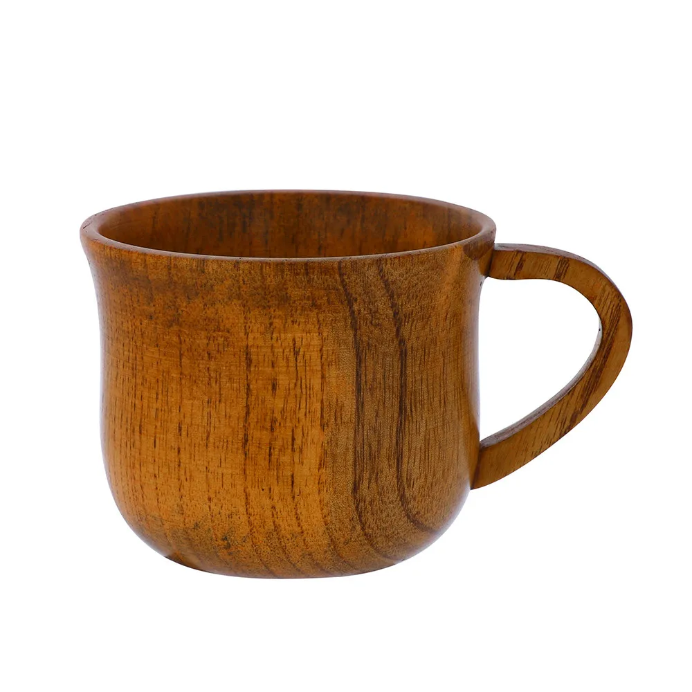 

Wooden Teacup With Handle Log Color Natural Handmade Wood Drinkware Coffee Tea Juice Milk Mug Beer Cup #J2