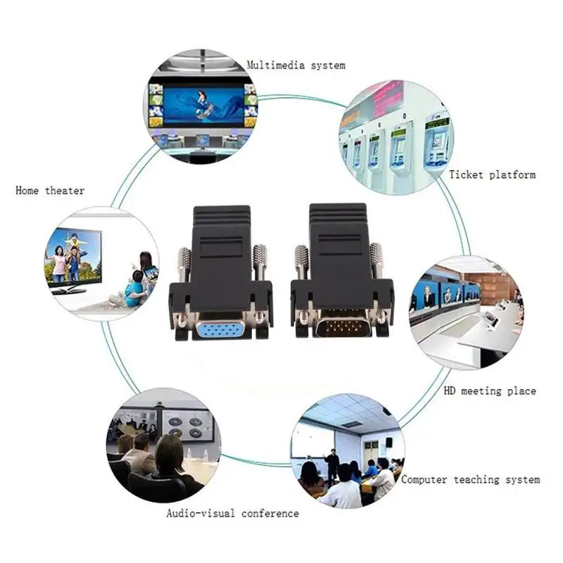 2 шт. VGA для RJ45 Удлинитель сетевой Ethernet-Кабель Переходник с внутренней резьбой компьютер дополнительного переключателя адаптер