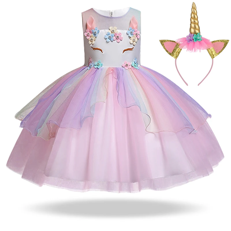 New-2019-Summer-Girl-Clothes-Unicorn-Party-Dress-Easter-Carnival-Wedding-Kids-Dresses-For-Girls-Clothing