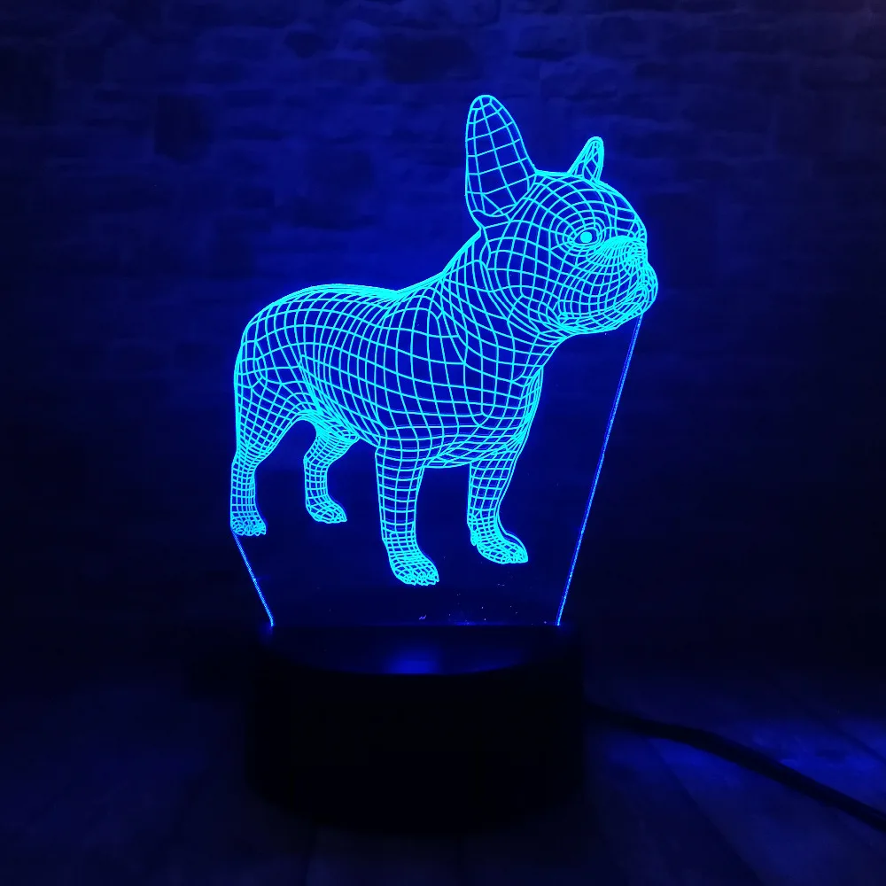 Французский бульдог 3D светодиодный ночник 7 цветов USB голограмма настольная