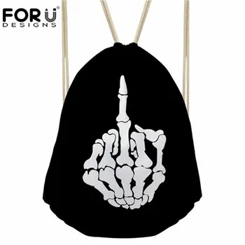 

FORUDESIGNS Hot Sale 3D Printing String Backpack Sack Women Skull Finger Mochila Feminina Daily Casual Drawstring Bag Girls Boy