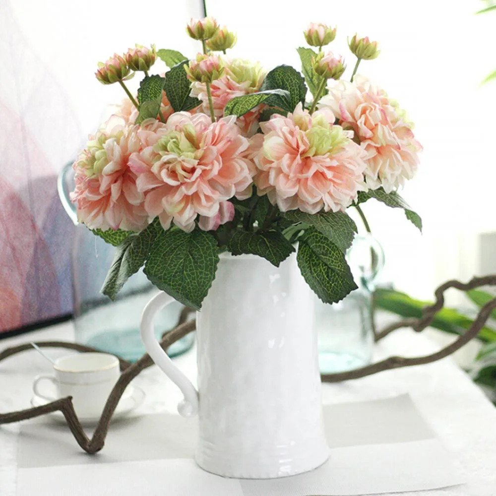 Искусственные цветы Dahlias 2 головки осень яркие настоящие на ощупь поддельные для