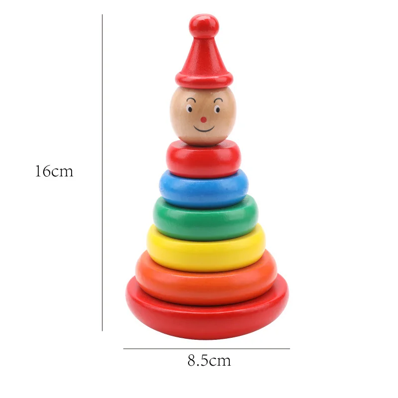 Children Wooden Clown Rainbow Stacker Toy Balancing Game Kids Early Education Toy Montessori teaching